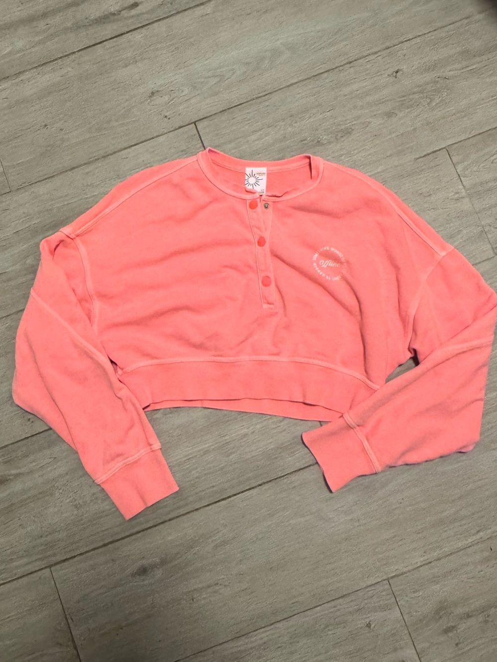 aerie Cropped Coral Pink Henley Sweatshirt